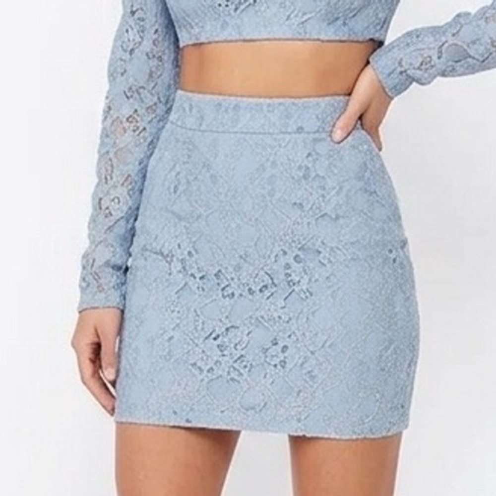 Naked Wardrobe Light Blue Floral Lace Mini Skirt The Statement Size M
